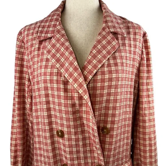 NWT FREE PEOPLE Pink/Rose Olivia Gingham Lightweight Blazer Trench Jacke… - Picture 9 of 16